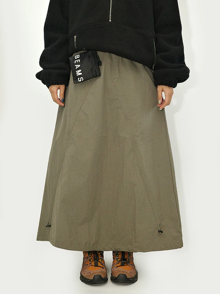 

Легкая повседневная юбка Guluwoo в японском стиле для города и на каждый день, весна-лето, цвет хаки, с завязками, для активного отдыха