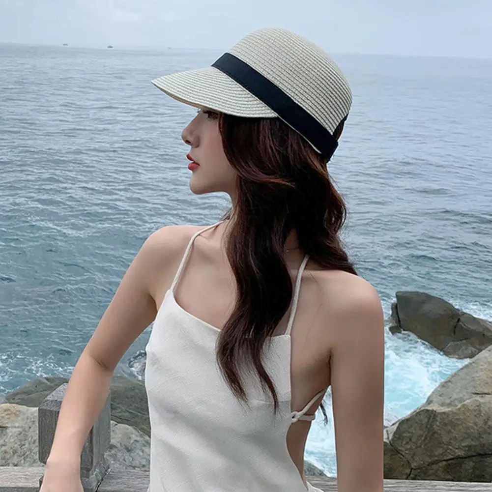 Stylish Sun Visor Hat Non-fading Summer Sun Hat Windproof Hand Weaving Sun Visor Hat  Dress Up