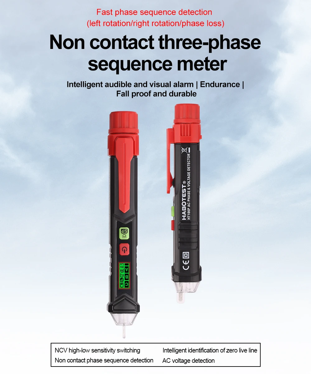 HABOTEST Berührungsloser Spannungsprüfer mit Ton- und Lichtalarm, Dual-Sensitivität, AC12-1000V, Leiter- und Neutralleiter-Detektor, automatische Abschaltung HT90 – Detail 4
