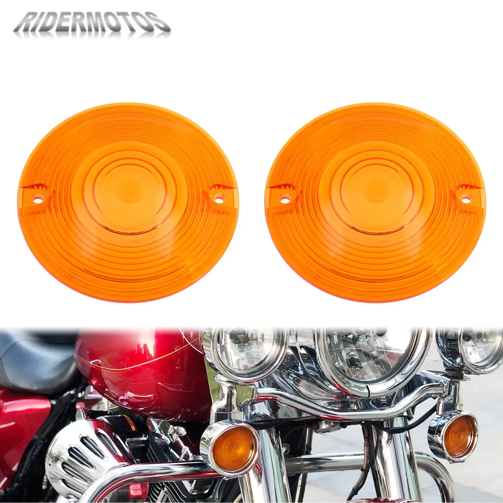 1 Pair Motorcycle Orange Turn Signal 3 1/4 Inch Flat Lens Cover For Harley Touring Tour Electra Glide Softail Heritage '86-2023