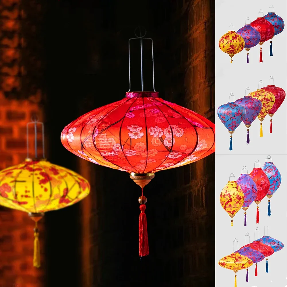 

12/14 Inch Vintage Floral Chinese Lantern Cloth Hanging Lantern Performance New Year Party Festival Lantern Outdoor Decoration