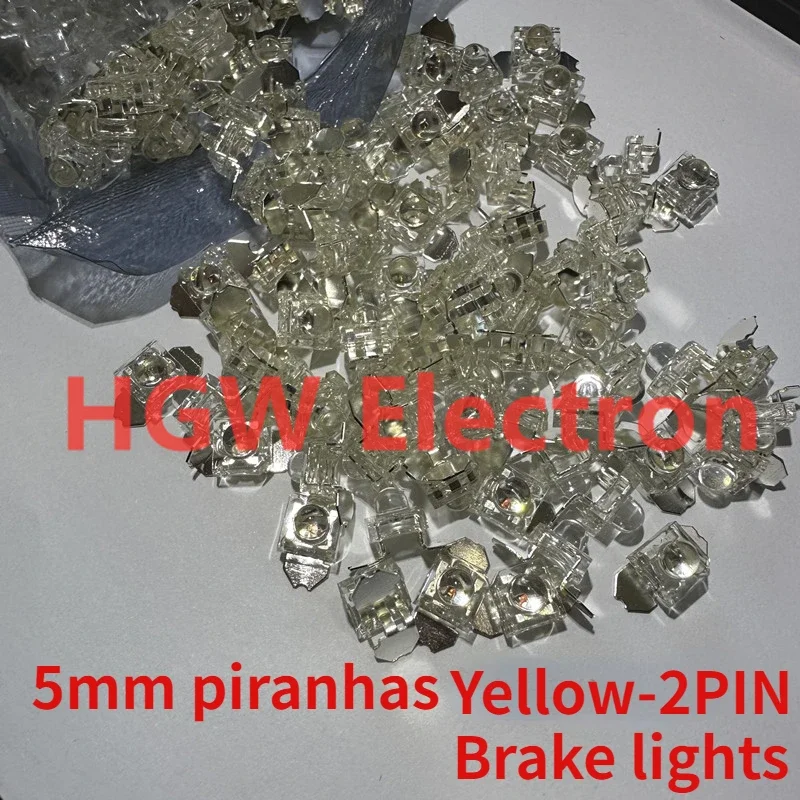 100 adet 5mm piranhas sarı vurgulamak LED lamba boncuk F5 piranhas SMD-2 Fren lambaları otomatik lamba yüksek güç ithalatı 2pin Kuyruk lambası