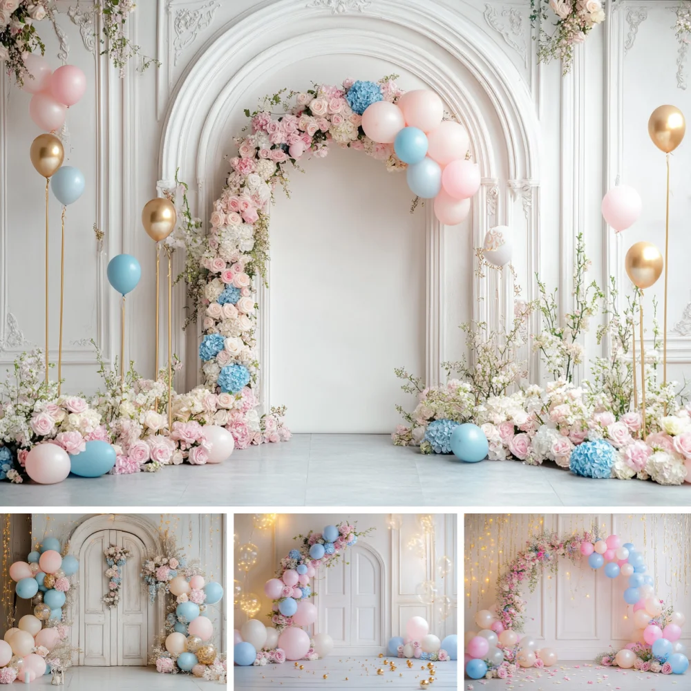 Newborn Baby 1st Birthday Party Backdrop Interior Palace Arch Flower Balloon Kids Portrait Cake Smash Photography Background