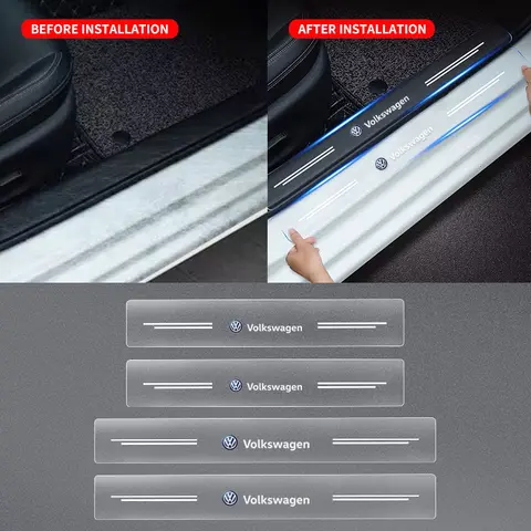 4pcs Car Door Sill Transparent Protector Stickers For Volkswagen VW Golf Polo Tiguan Passat B6 Rline Touran CADDY GTI R TSI