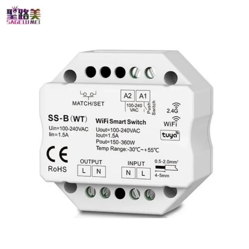 SS-B 1.5A RF+Push Switch SS-B(WZ) 1CH*1.5A ZigBee/RF Push Switch SS-B(WT) WiFi/RF Push Switch Tuya App AC100-240V Smart Dimmer