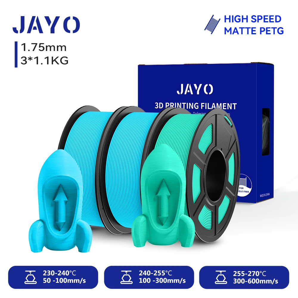 JAYO 3Rolls 3D PETG / Hoge snelheid mat PETG 3D-filament 1,75 mm 30 mm/s - 600 mm/s Printbereik PETG 3D-printerfilament voor 3D
