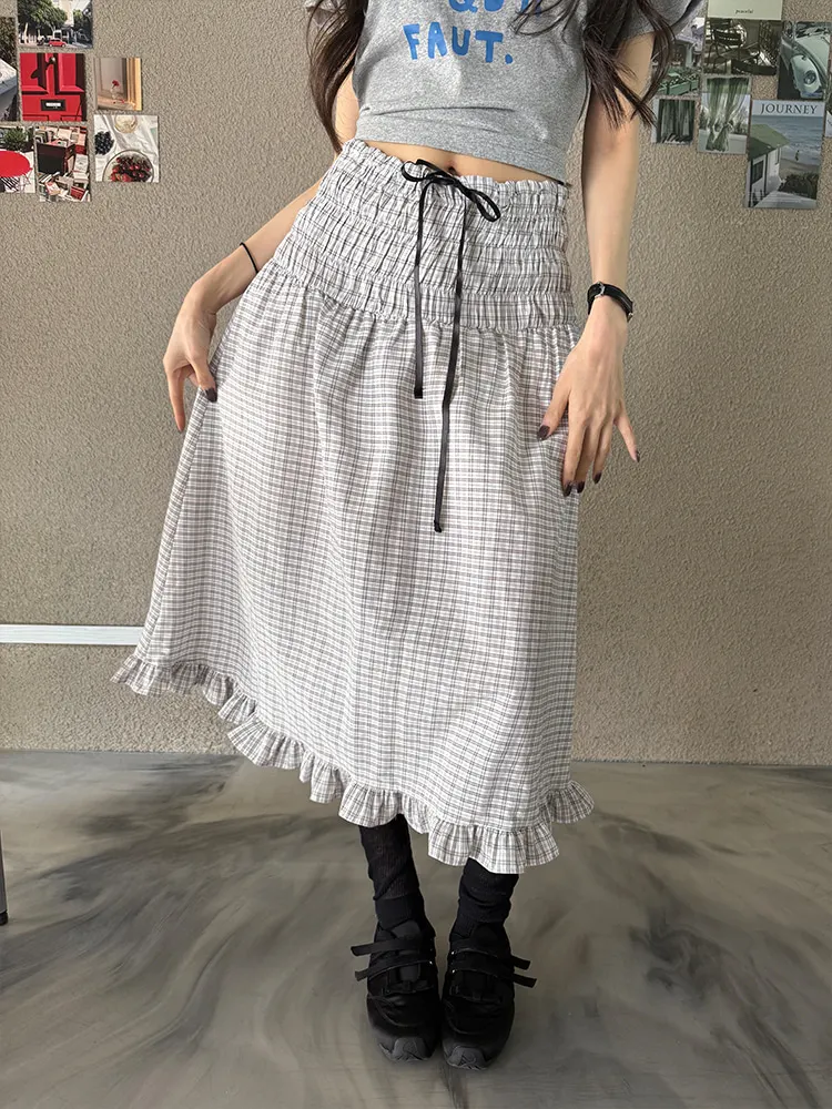 

Loose A-Line Midi Skirt Women's Knot Elastic Waist Slimming Wooden A-Line Midi Skirt Cotton Gored Side
