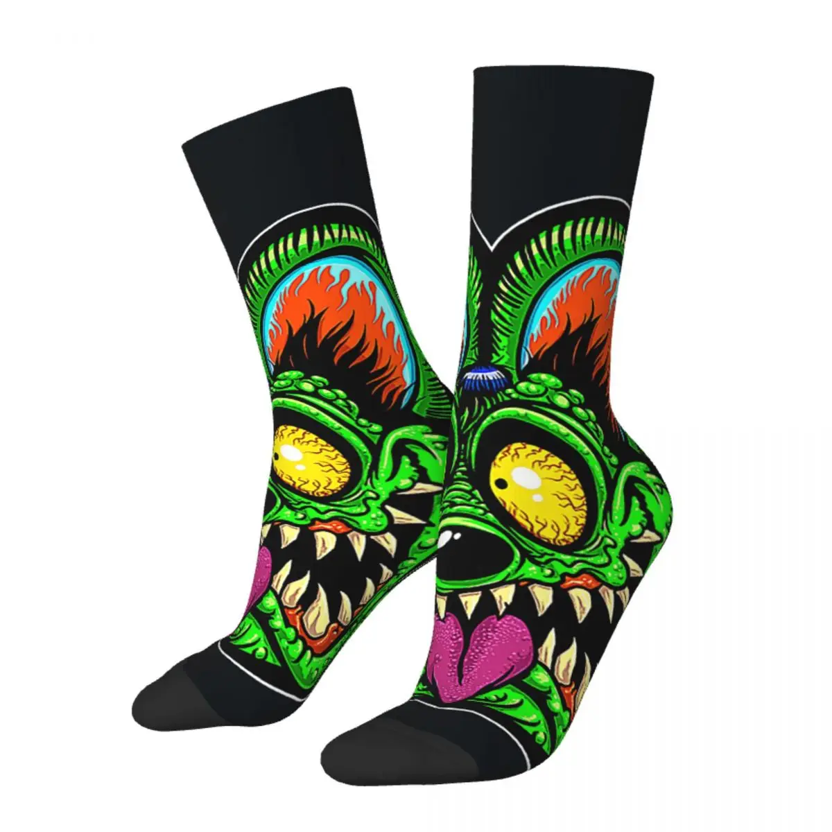 Hip Hop Retro Rat Fink Face Crazy Men\'s Socks Tales of the Rat Fink Unisex Harajuku Pattern Printed Funny Happy Crew Sock Boys