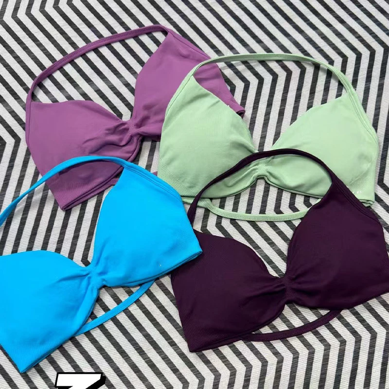 

NO LOGO Sports Bra Strappy Backless Yoga Gym Bra Removable Cups Women Workout Clothing Gym Halter Sport Bras Yoga Tank Wrap Top