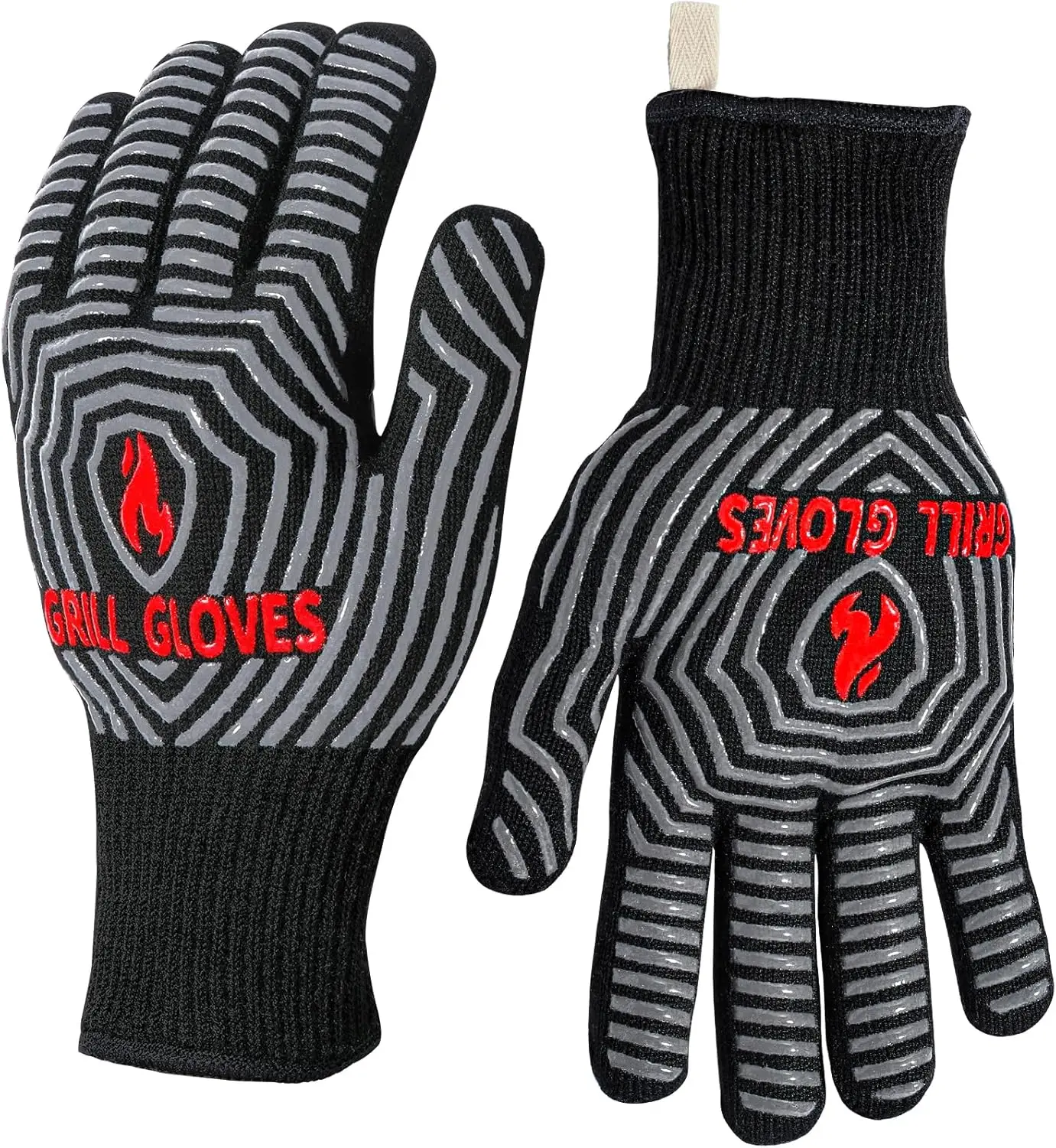 

Heat-Resistant BBQ Gloves, Silicone Non-Slip Oven Mitts for Grilling, Cooking, Baking - Black, One Size