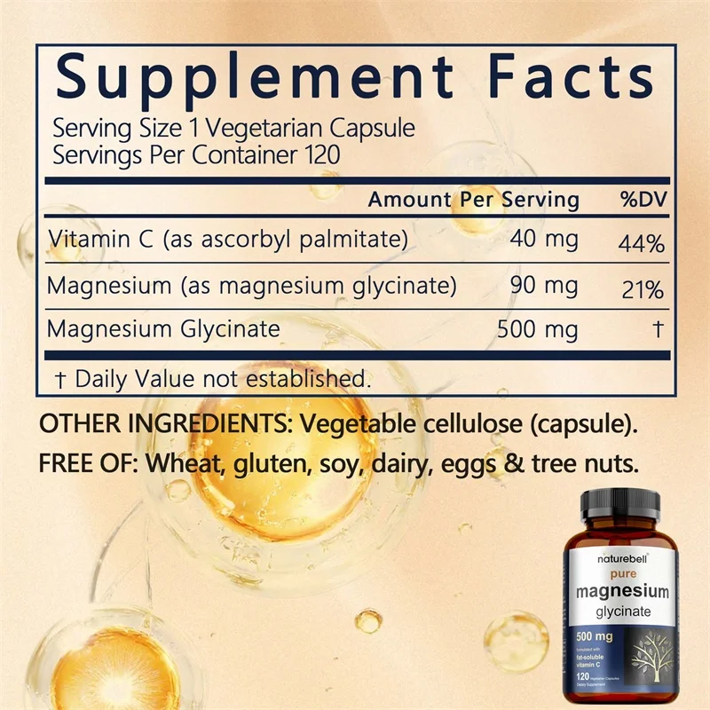 Magnesium Glycinate - Relaxation, Positive Mood, Promotes Heart, Joints and Bones Health, Muscle Recovery, Improves Digestion