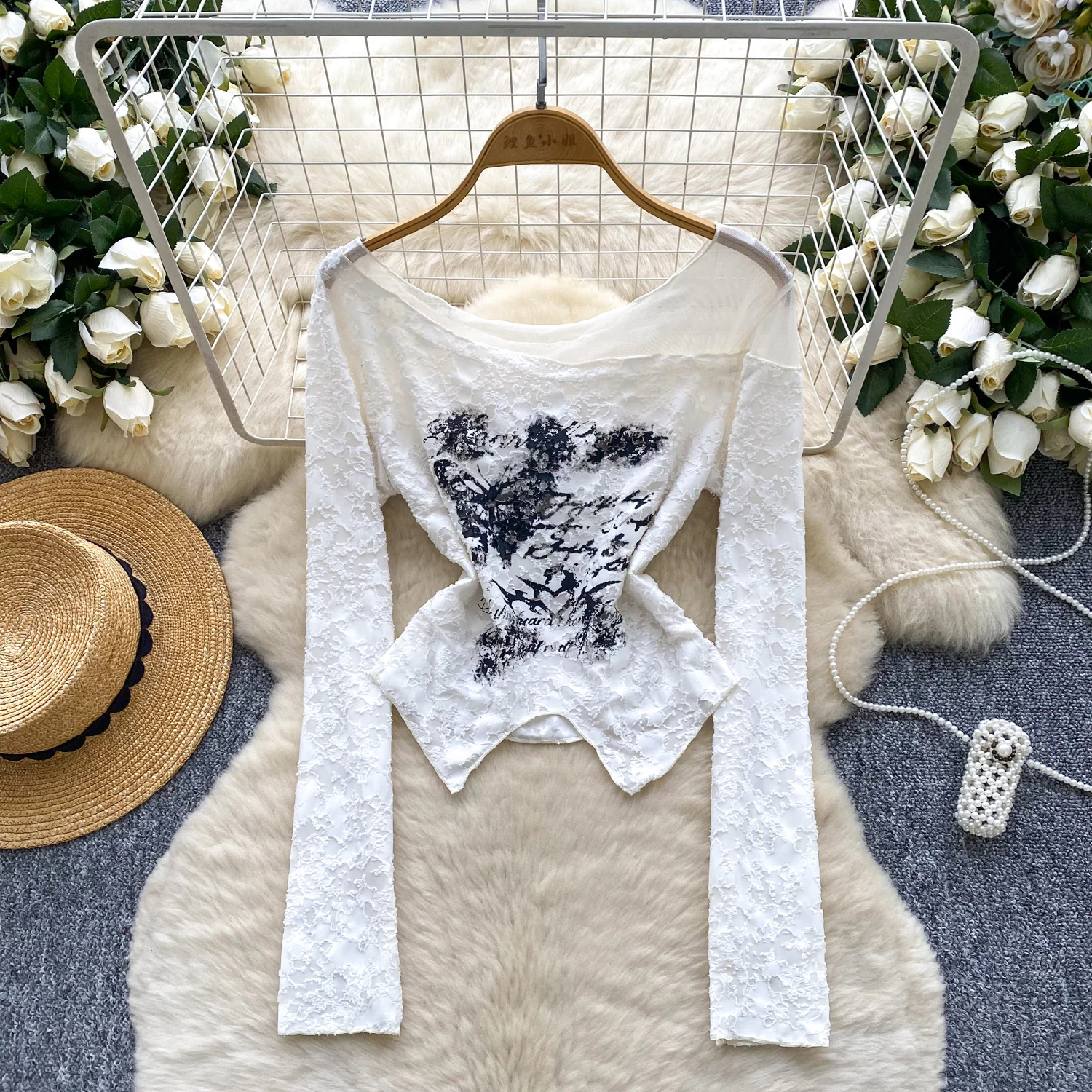 

Винтажная свободная блузка с длинными рукавами и принтом бабочки, модная рубашка, шикарный топ, осенняя женская одежда феи