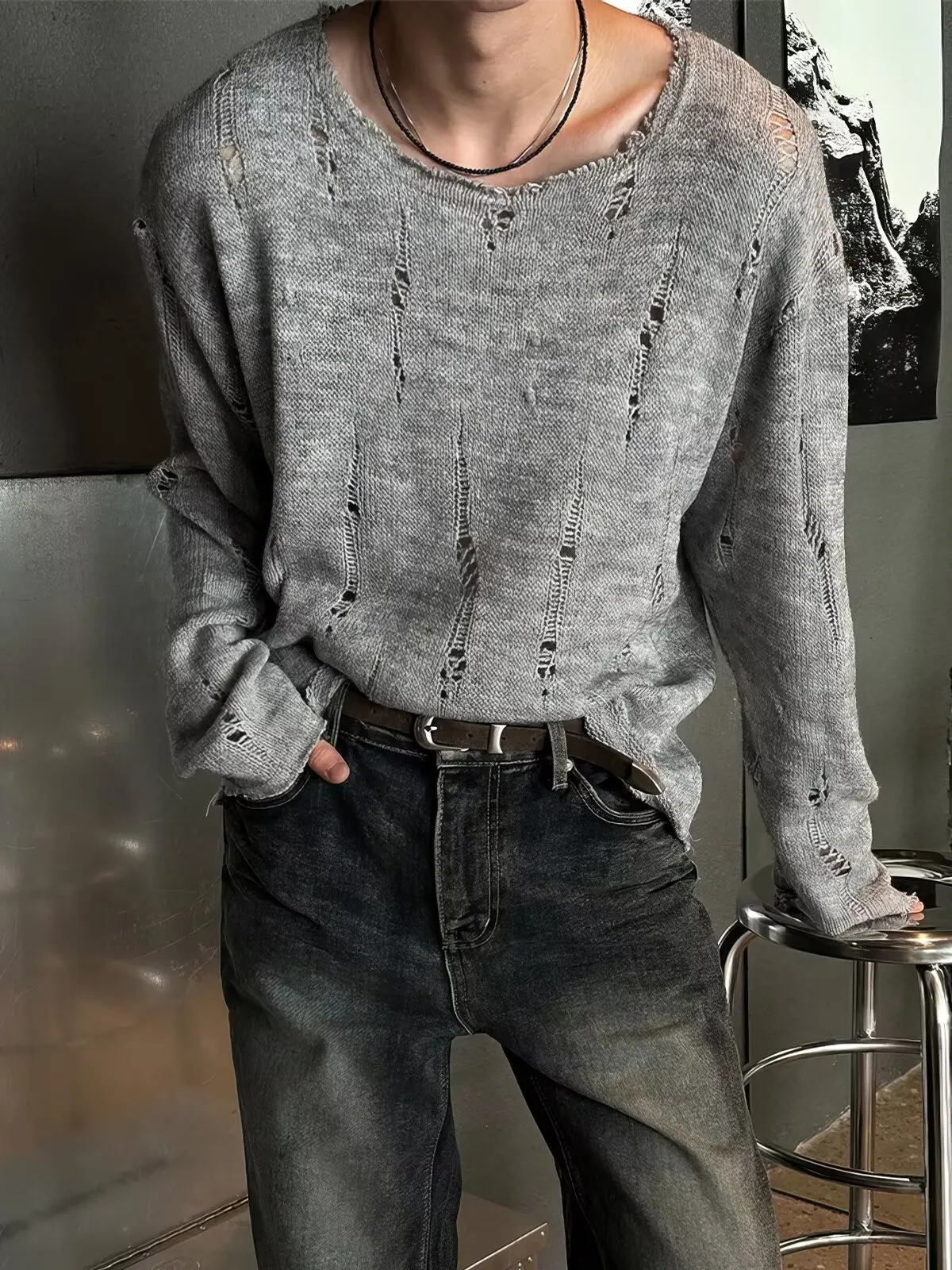 Men's Long Sleeve T-Shirt Hollow out Brushed Knitted Loose Fit Lightweight Breathable Summer Sunshade Casual Style Polyester ...