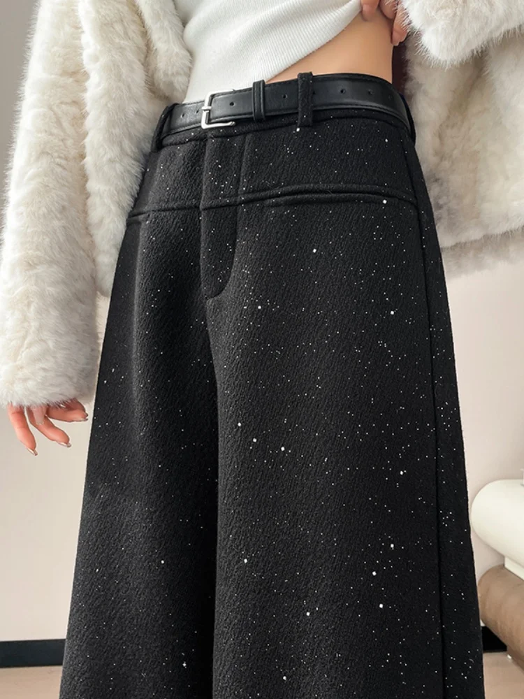 High Waist Narrow Straight Leg Glitter Pants Women's Autumn 2026 Unique Beautiful Knife  Suit Pants Commute Style Pure Color