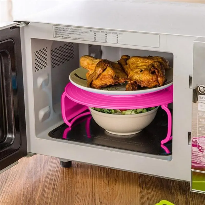 [NEW!A24P】 Folding Microwave Tray For Oven Plates And Bowls Foldable Microwave Plate Stacker Rack Holder