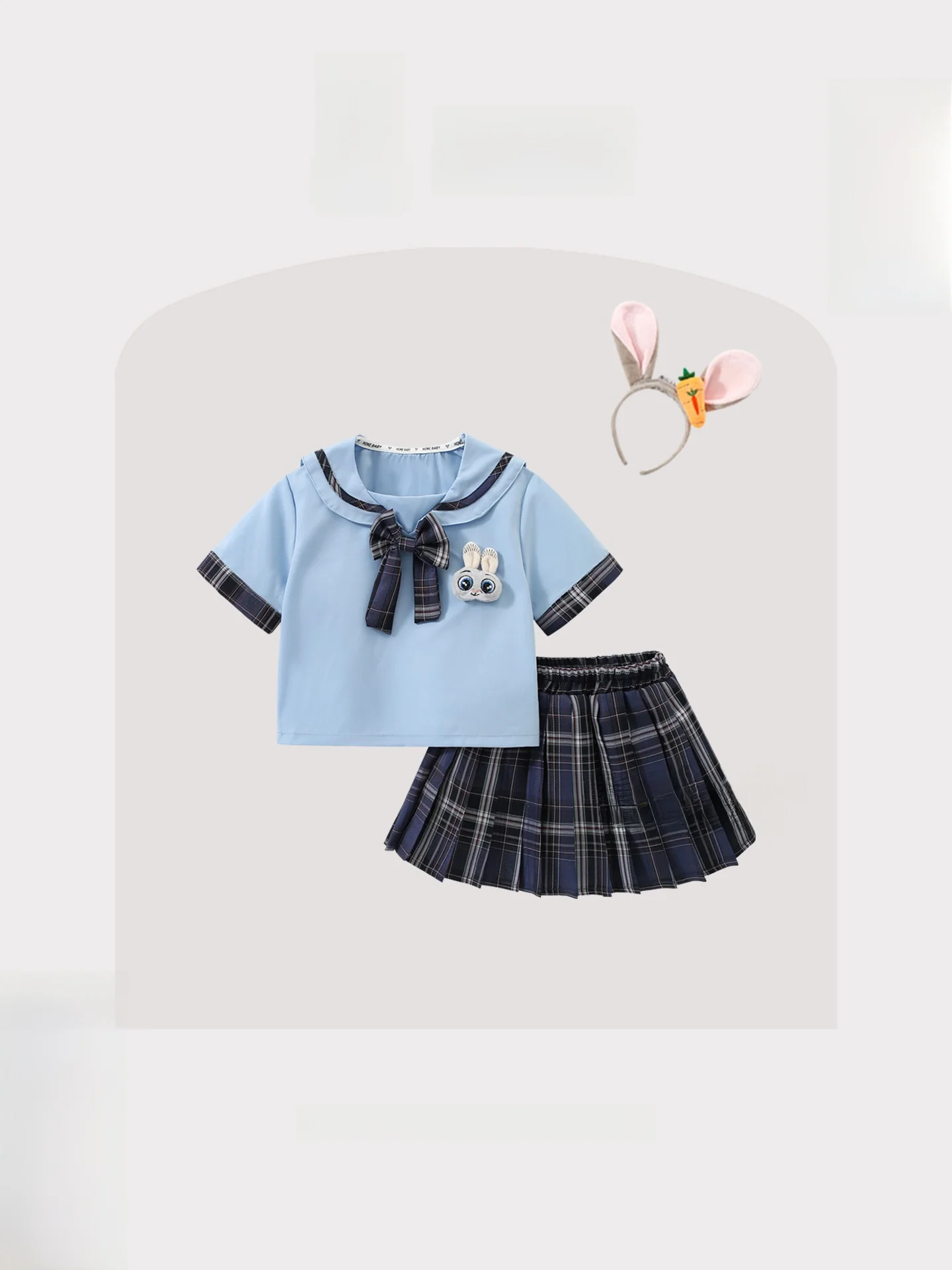 Conjunto de Uniforme Escolar para Meninas com Saia de Policial Coelhinha, Estilo Fofo de Manga Curta, Moda de Verão para Cria...