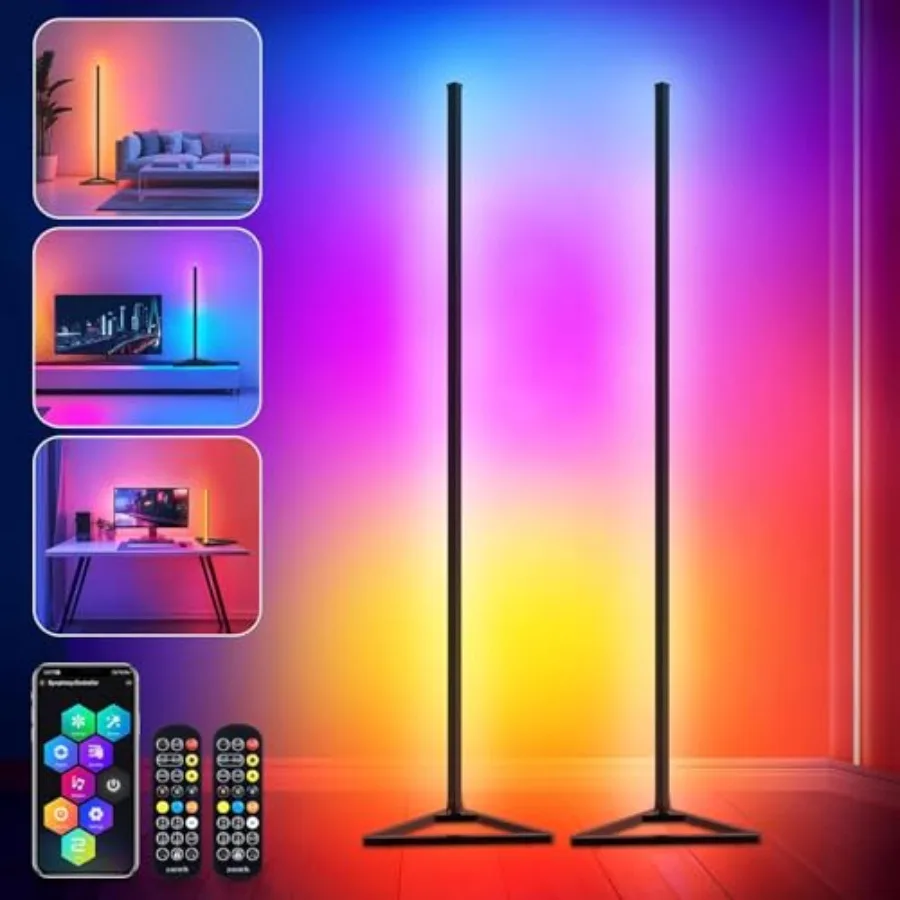 

Floor Lamp, 6 Million Colors LED Floor Lamps 4 cm Lamps for Living Room with Music Sync, Standing Lamp with App and Remote Cont