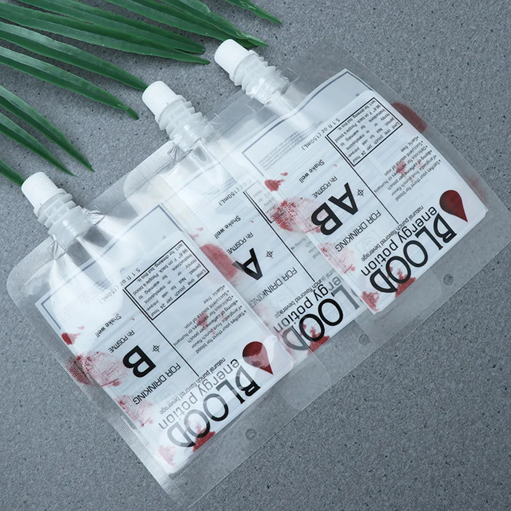 14pcs Halloween Blood Pouches Party Drink Containers Reusable Food Grade Beverage Bags Screw Cap Design For Cosplay Graduation