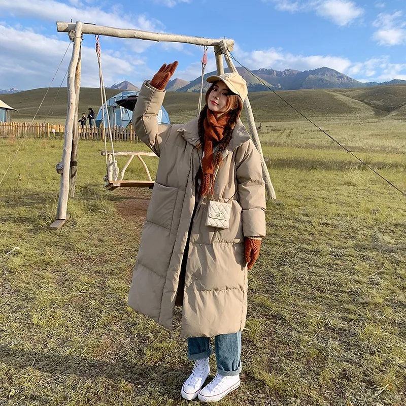 

Stylish and Elegant Long Down Jacket Solid Color Over-the-knee Cotton Coat Thickened Long Turtleneck Down Jacket for Women