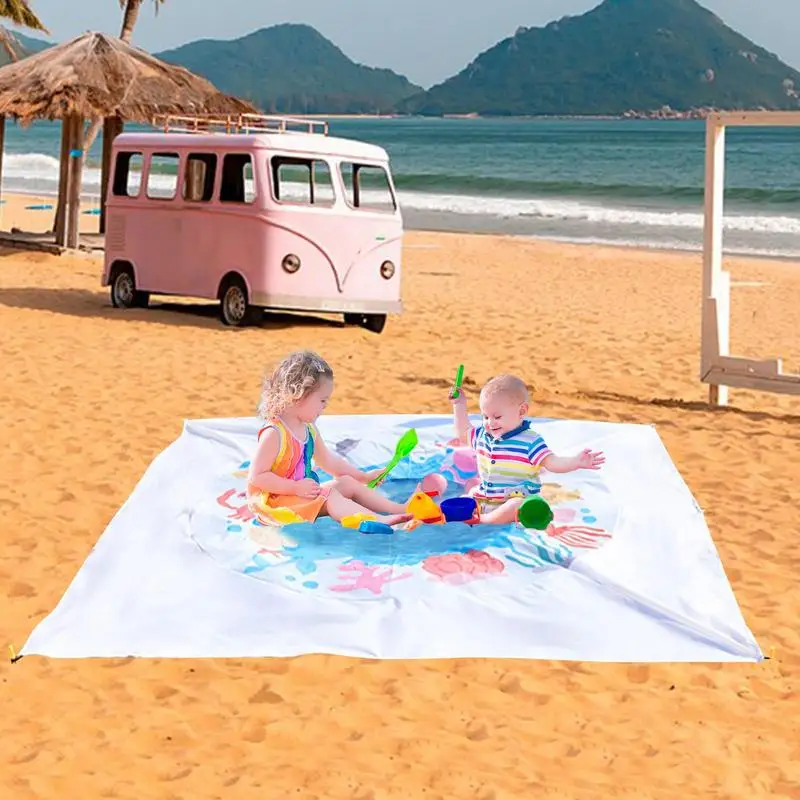 Baby Beach Pool 6.5 X 6.5 Ft Paddling Pool Waterproof Folding 2 In 1 Beach Blanket For Outdoor Camping Picnic Vacation Water