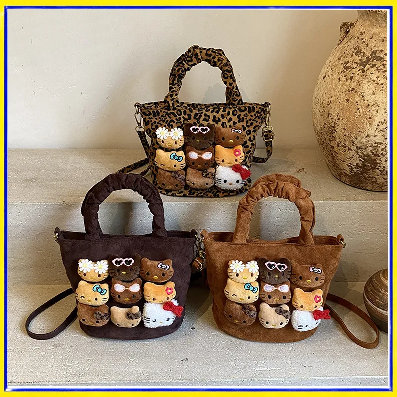 

Cartoon Plush Crossbody Bag 2025 Fall Winter New Leopard Print Corduroy Top Handle Shoulder Bag Stuffed Doll For Teen Girls