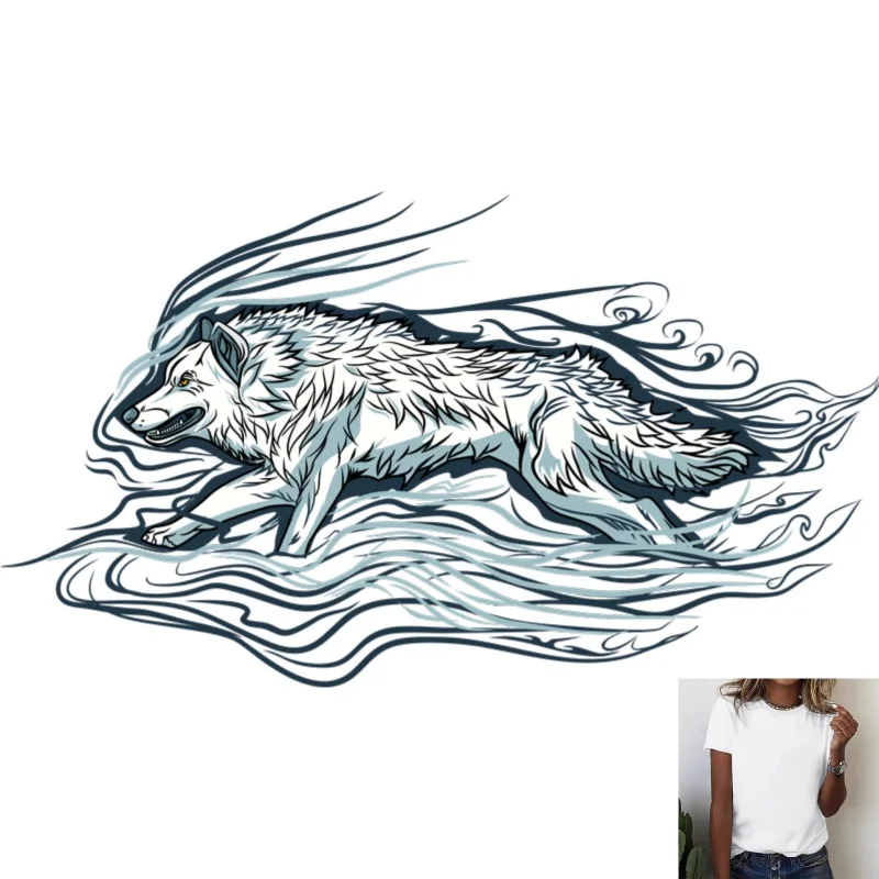 Trendy Wolf Totem Heat Transfer White Ink Iron - on Patch, Stylish Animal Pattern, Suitable for T - shirts/Canvas Bags, Street