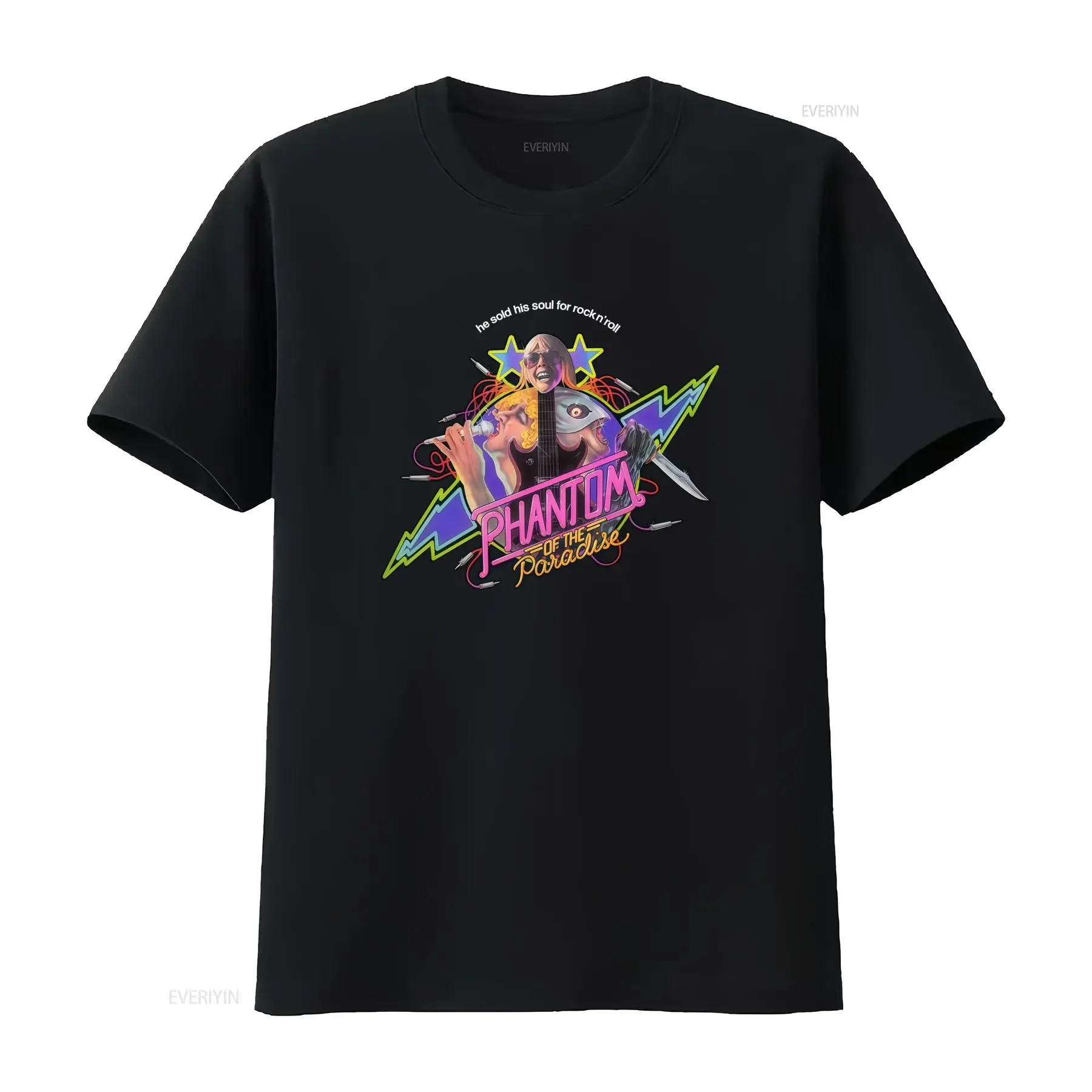 Phantom of the Paradise Rock n Roll Themed T Shirt 1974 Inspired Design with Electric s and Bold Typography vintage Washed