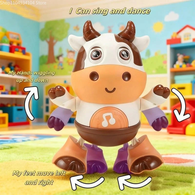 2026Electric Dancing Cow Light up Musical Dancing Toys Baby Animal Sounds Toys Toddler Sensory Educational Interactive Swinging