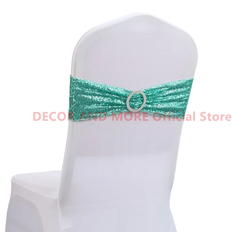 

50PCS Shiny Sequin Spandex Chair Sashes Stretch Chair Bands With Round Buckle Decoration Wedding Hotel Party Events Chair Covers