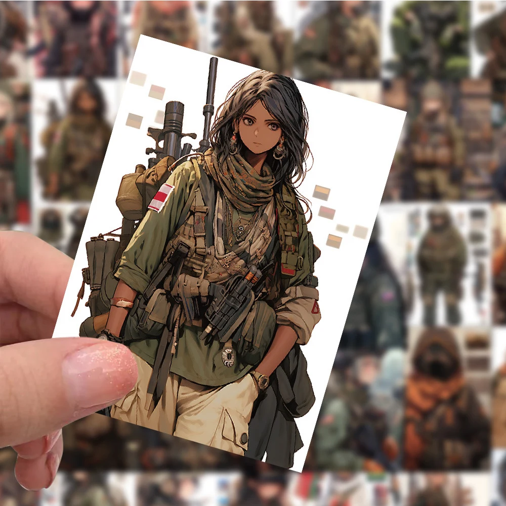 10/30/60pcs Cool Camouflage Female Soldier Anime Stickers Camo Army Girl Decal Graffiti Laptop Motorcycle Car Waterproof Sticker