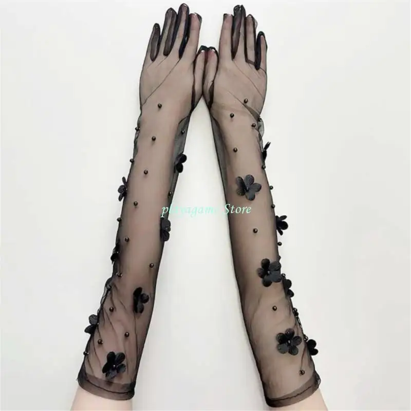 Y88A Gants fleurs dentelle extensible