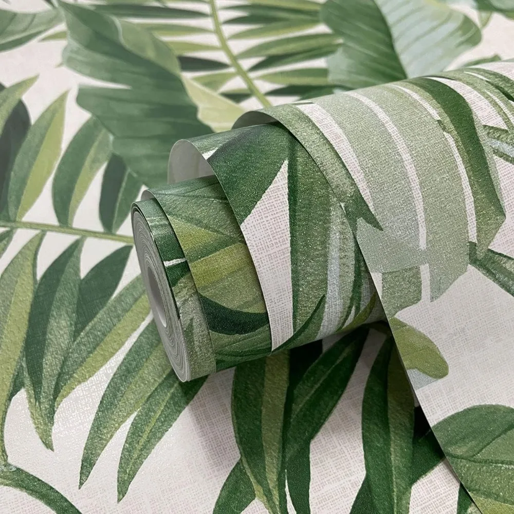 Palm Leaf Pattern Wallpaper in Green - Fresh and Lush Alfresco Style for Home Decor