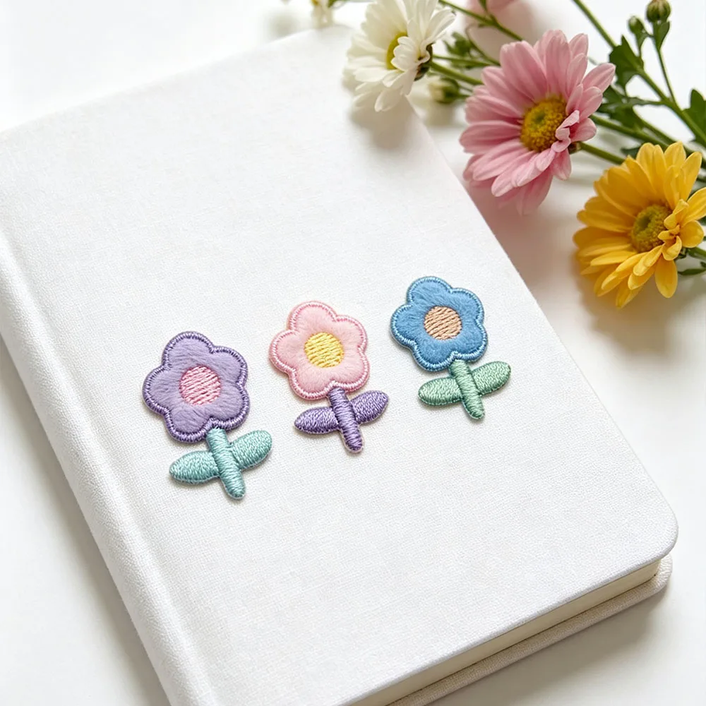 2-3Pcs Cute Mini Little Flower Bear Self Adhesive Embroidery Patch Paste Phone Case Stationery DIY Backpack Notebook