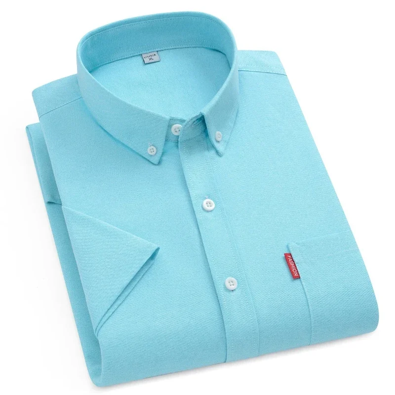 

5XL 4XL Мужская рубашка с короткими рукавами и карманами Летняя деловая однотонная оксфордская мужская рубашка из 100% хлопка с короткими рукавами Белая рубашка