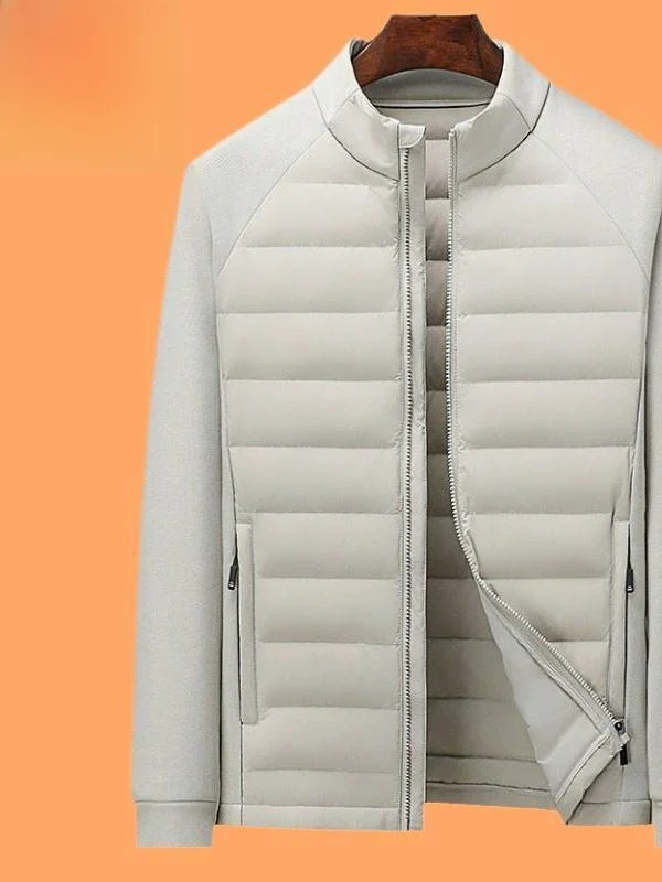 

Lightweight Premium Knitted White Duck down Padded Jacket Men's Stand Collar Autumn Winter Outerwear Breathable Water Resistant