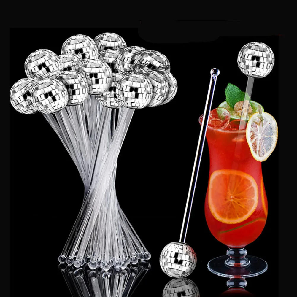 5/10/15Pcs Disco Balls Cocktail Stirrers Round Top Swizzle Sticks Mirror Ball Coffee Beverage Stirrers for Home Bar Party Decor