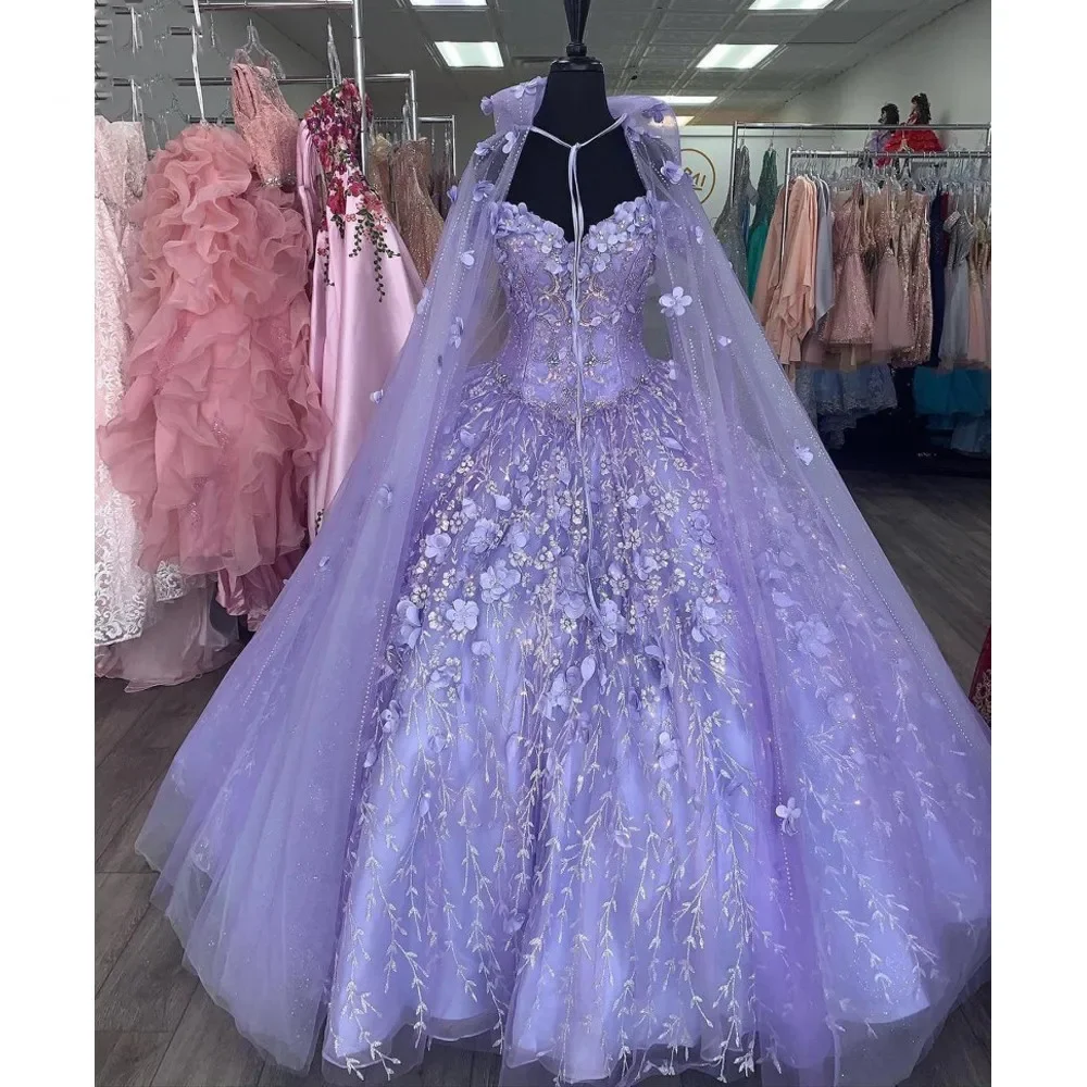 

Лавандовое платье Quinceanera с кружевной аппликацией и открытыми плечами на шнуровке для выпускного вечера, дня рождения, бальные платья, выпускные платья Vestidos De Fiesta