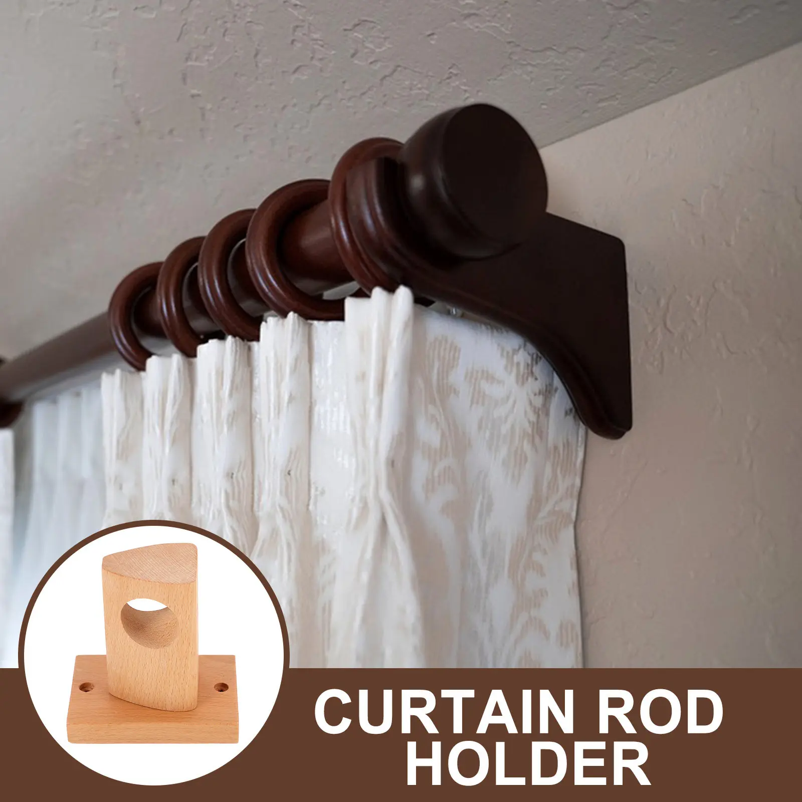 Sturdy Wooden Curtain Rod Holder Rustic Style Strong Bearing Capacity for Bathroom Bedroom Wall Mount Shower Curtain Rod Bracket