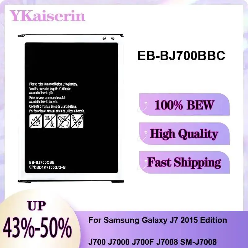 

For Samsung Galaxy J7 2015 Edition J700 J7000 J700F J7008 SM-J7008 EB-BJ700BBC Mobile Phone Battery Reliable Replacement 3000Mah