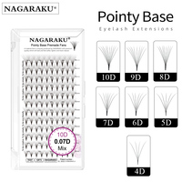 NAGARAKU Pointy Base Lashes Premade Volume Fans Eyelash Extension 0.07mm 4D 5D 6D 10D Sharp Thin Stem Russian Fans Ready