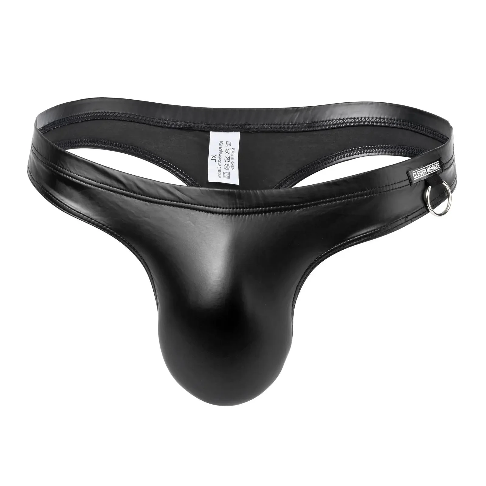 Faux Leather T Back Thong for Men Sexy U Convex Pouch Underwear Metal Ring Decor Stage Perform PU Gays Ertic Open Butt G-string