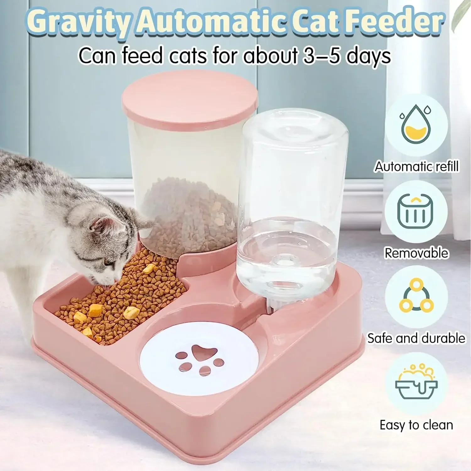 Automatic Cat Feeder Water Dispenser Set 2 In 1 Tilted Automatic Pet Food And Water Feeder Gravity Food Feeder and Waterer