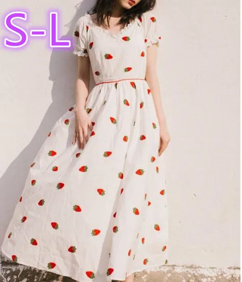 Summer Cotton restoring ancient ways of tall waist the strawberry Literary embroidery lolita Party dresses