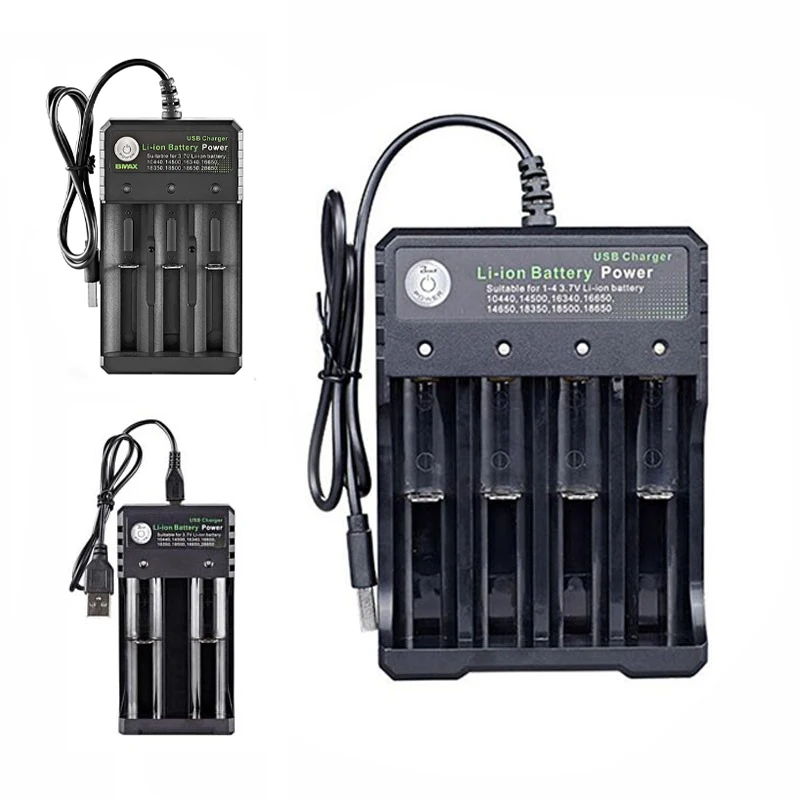 4 Slot 18650 Charger 3.7V Li-ion Battery USB Independent Charging 2X 3X 4X Portable Electronic 16340 14500 26650 Battery Charger 