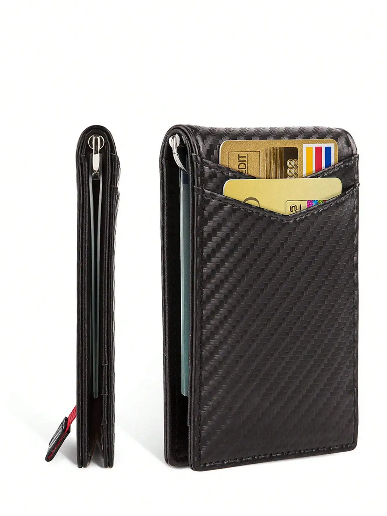 

Men's Theft-Proof RFID blocking Leather Money Clip Carbon Fiber Wallet With Multi-Card Slots slim Wallet card holder