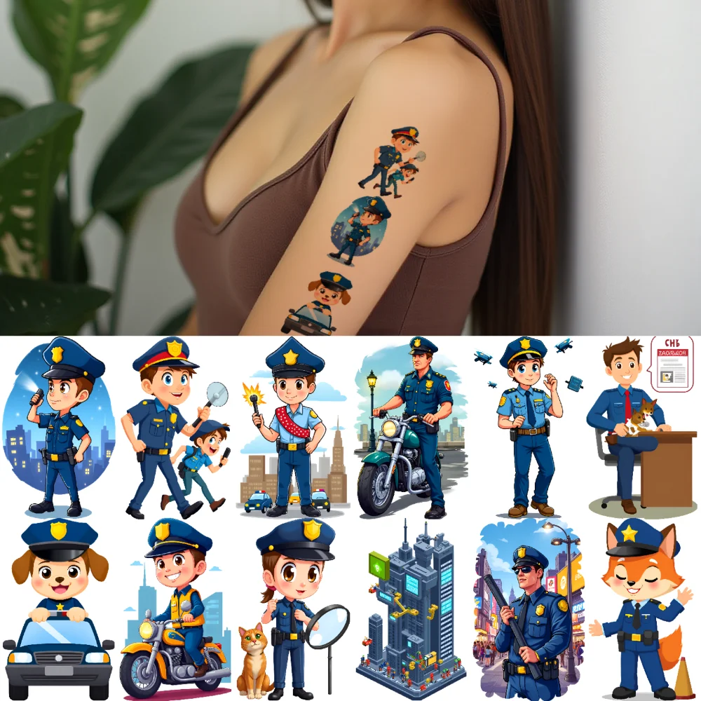 

63 шт., временные татуировки, полицейские фигурки, персонажи мультфильмов, временные татуировки, наклейки для женщин, плечи, руки