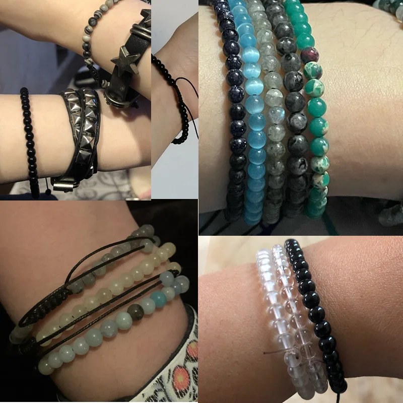 قابل للتعديل 4 مللي متر حجر الخرز سوار للنساء العقيق الطبيعي كريستال التورمالين العقيق المنسوجة سوار للمجوهرات هدية السنة الجديدة