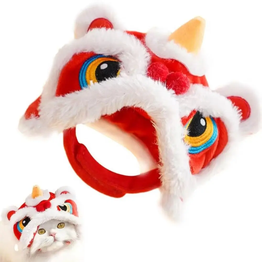 Fun Chinese Style Cat Dance Lion Hats Cartoon Warm Cute Pet Caps Skin-friendly Easy To Wear Cat New Year's Headwear Winter