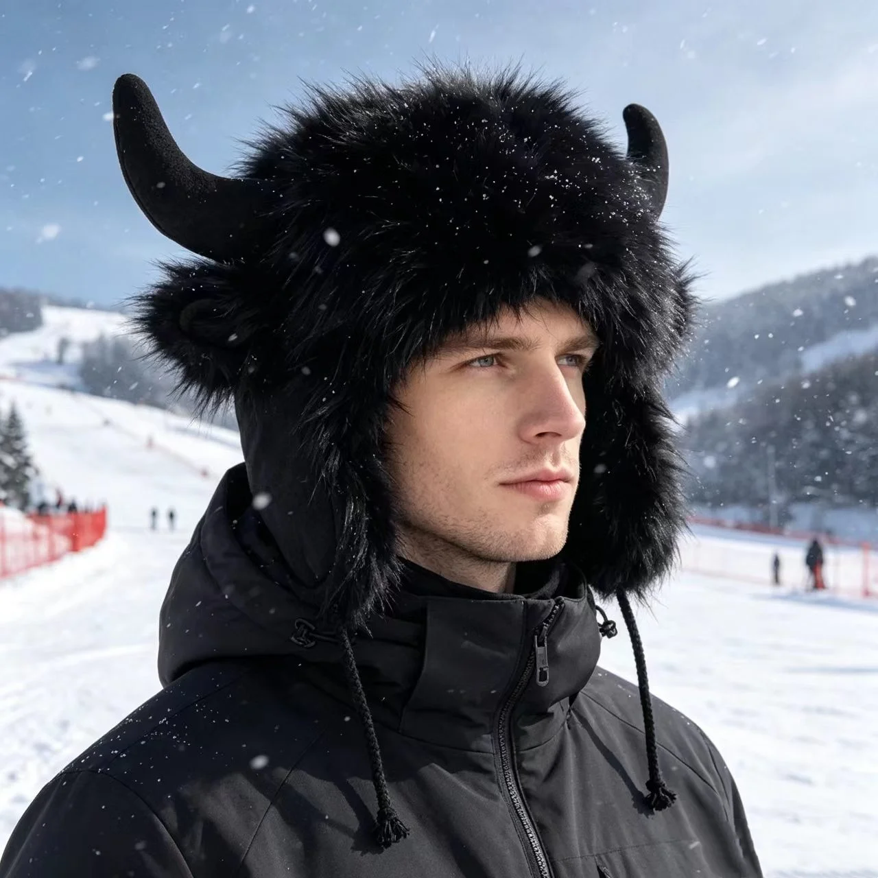 High Quality Unisex Bullhead Hat Thick with Horns Earflap Hat Windproof Fluffy Funny Hat Bomber Hats 2