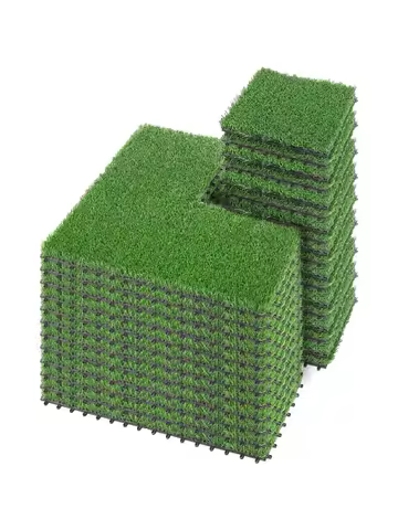 Packs Interlocking Artificial Grass Tiles Turf Outdoor Indoor Fake Grass Deck Flooring Set for Patio, Balcony, Backyard